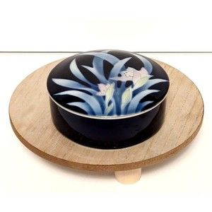 Sato Gordon Collection Blue Round Trinket Bowl Painted Iris Flowers Japan 4.5" D